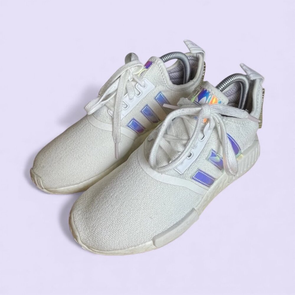 adidas‎ NMD R1 Shoes Women US 7 Cloud White Iridescent Sneakers FY1263 RARE
